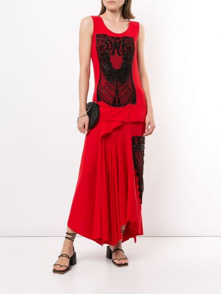 Vestido de cóctel plisado Yohji Yamamoto rojo