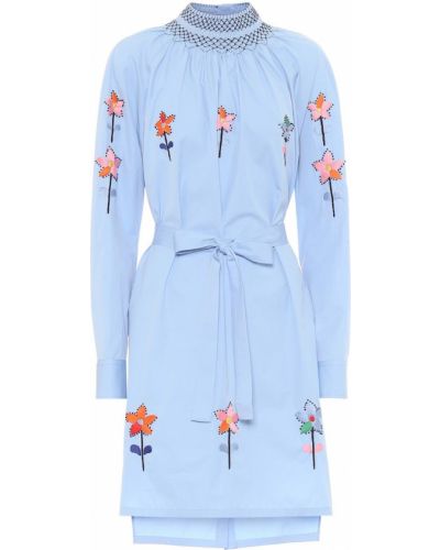 Mini vestido con bordado de algodón Prada azul