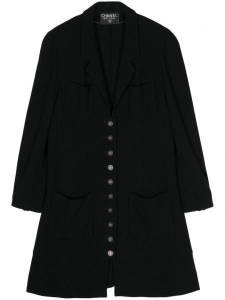 Vlněný kabát s knoflíky Chanel Pre-owned černý