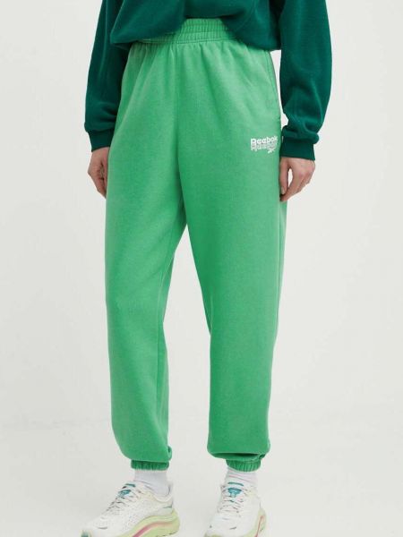 Spodnie sportowe z nadrukiem Reebok zielone