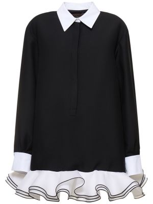 Krepové hedvábné vlněné mini šaty Valentino černé