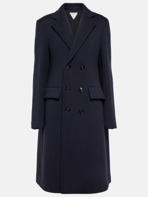 Кашемировое шерстяное пальто Bottega Veneta синее