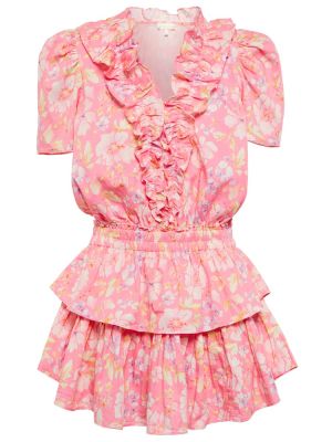 Sukienka mini bawełniane w kwiatki Loveshackfancy - różowy