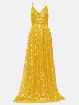 Hedvábné dlouhé šaty s potiskem Markarian žluté