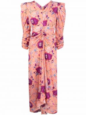 Миди рокля на цветя с принт Isabel Marant оранжево
