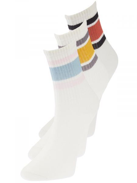 Pletené pruhované bavlnené ponožky Trendyol biela