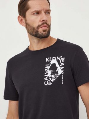 Тениска с дълъг ръкав с принт Calvin Klein Jeans черно