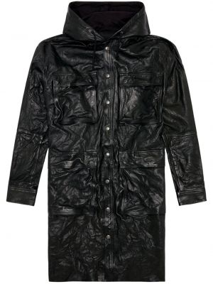 Kožený kabát s kapucňou Diesel čierna