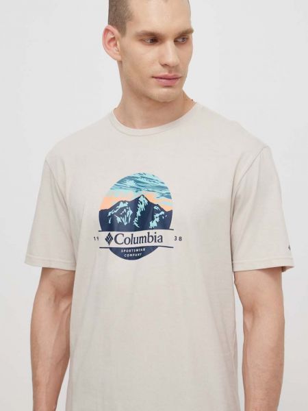 Koszulka bawełniana z nadrukiem Columbia beżowa