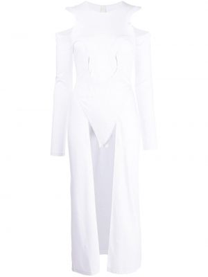 Bavlněné pletené šaty s dlouhými rukávy s kulatým výstřihem Dion Lee - bílá