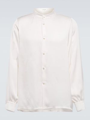 Hodvábna saténová košeľa Saint Laurent biela