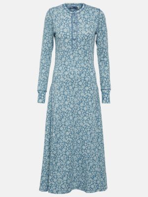 Bombažna dolga obleka s cvetličnim vzorcem Polo Ralph Lauren modra