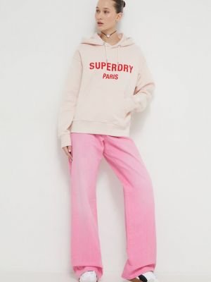 Pamučna hoodie s kapuljačom Superdry ružičasta