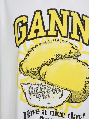 Bavlněné tričko s potiskem jersey Ganni bílé