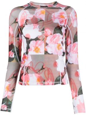 Mesh trykt floral lang topp Soulland hvit