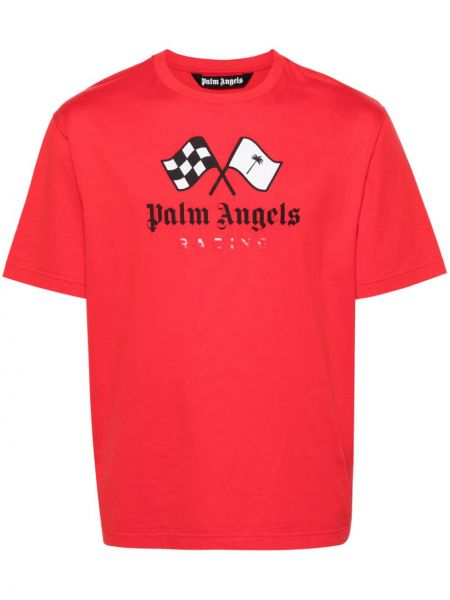 Памучна тениска с принт Palm Angels червено