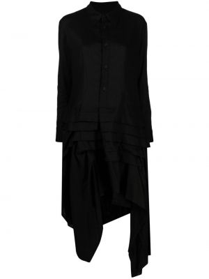 Asimetrična midi obleka z volani Yohji Yamamoto črna