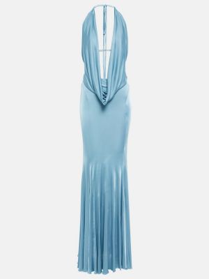 Saténové dlouhé šaty Blumarine modrá
