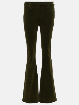 Slim fit manšestrové kalhoty s vysokým pasem Frame zelené
