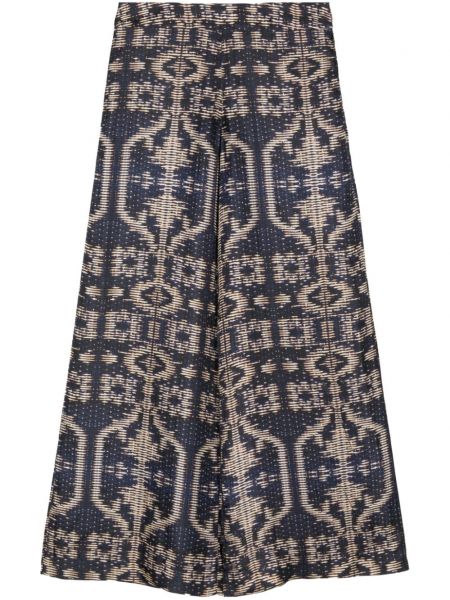 Pantaloni drepti de mătase cu imagine cu imprimeu geometric Biyan