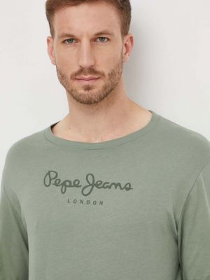Koszulka bawełniana z nadrukiem Pepe Jeans zielona