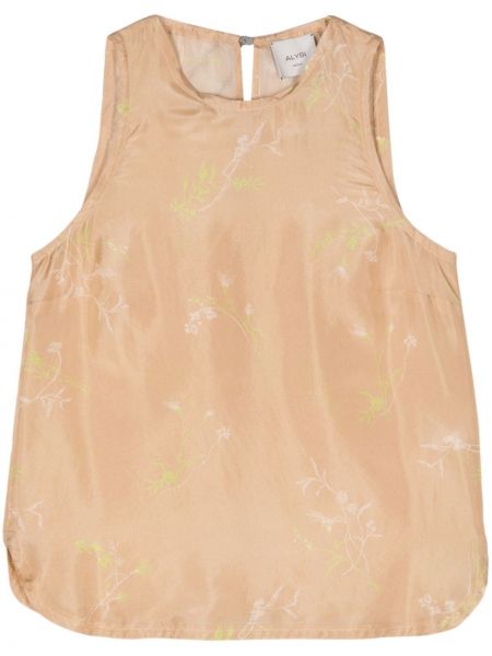 Geblümt seiden tank top mit print Alysi beige