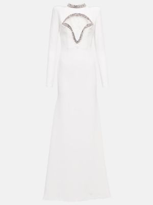 Копринена макси рокля с кристали Miss Sohee бяло