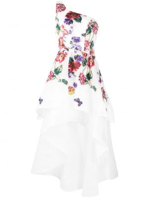 Květinové koktejlové šaty Marchesa Notte bílé
