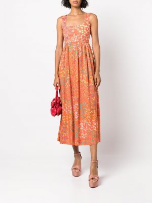 Květinové dlouhé šaty bez rukávů s potiskem Cynthia Rowley oranžové