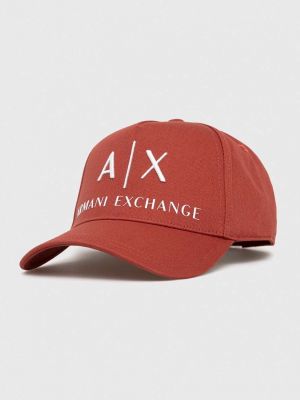 Памучна шапка с апликация Armani Exchange оранжево