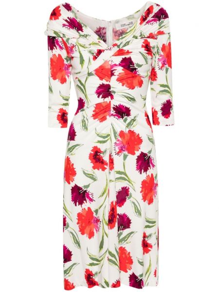 Midi haljina s cvjetnim printom s printom Dvf Diane Von Furstenberg bijela