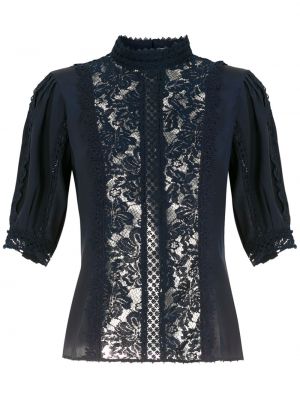 Копринена блуза с дантела Martha Medeiros синьо