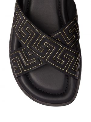 Кожаные сандалии с вышивкой Versace черные