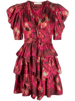 Hedvábné šaty s potiskem Ulla Johnson - růžová