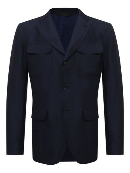 Льняной шерстяной пиджак Brioni синий