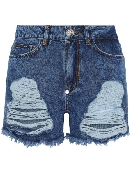 Raztrgane kratke jeans hlače Philipp Plein modra