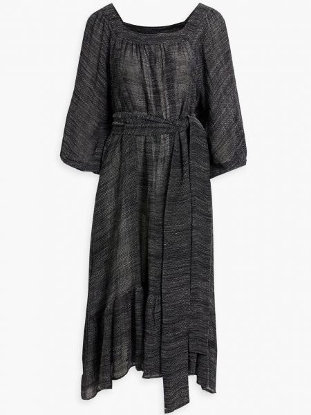 Платье миди из смесового льна и газа Laure с поясом Lisa Marie Fernandez черный