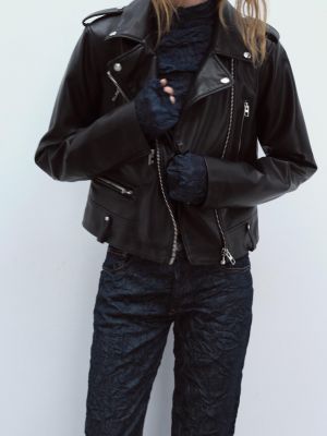 Мотоциклетная куртка из искусственной кожи Zara черная