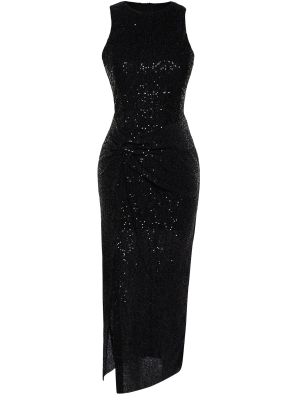 Трикотажна приталена вечірня сукня з паєтками Trendyol чорна
