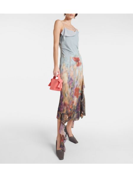 Платье миди в цветочек с принтом с рюшами Acne Studios синее