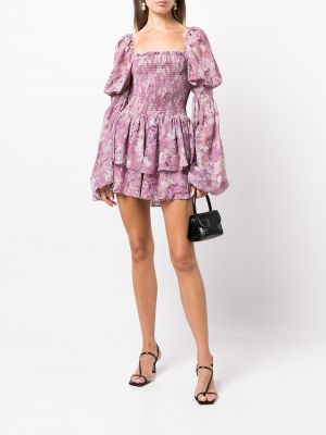 Sukienka mini w kwiatki z nadrukiem Caroline Constas różowa