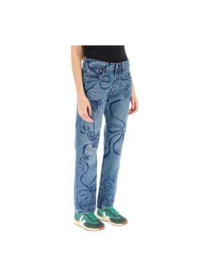 Niebieskie proste jeansy z nadrukiem Collina Strada