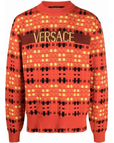 Jersey a cuadros de tela jersey de tejido jacquard Versace naranja