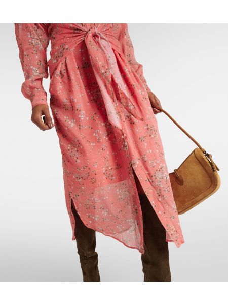 Памучна копринена миди рокля с принт Isabel Marant розово