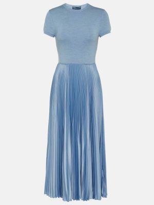 Plisované vlnené midi šaty Polo Ralph Lauren modrá