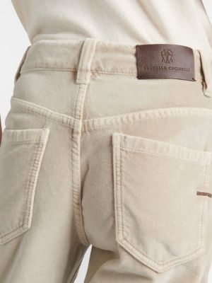 Bavlnené zamatové rovné nohavice Brunello Cucinelli béžová