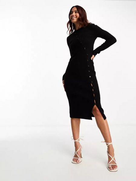 Платье миди на пуговицах с высоким воротником Vero Moda черное