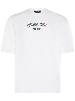 T-shirt i bomull med mönster Dsquared2 vit