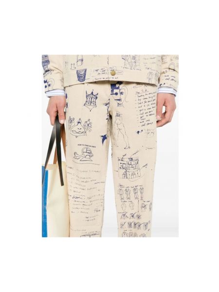 Pantalones rectos de lino de algodón con estampado Kidsuper Studios