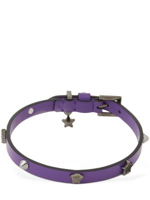 Kožený náhrdelník Versace fialový